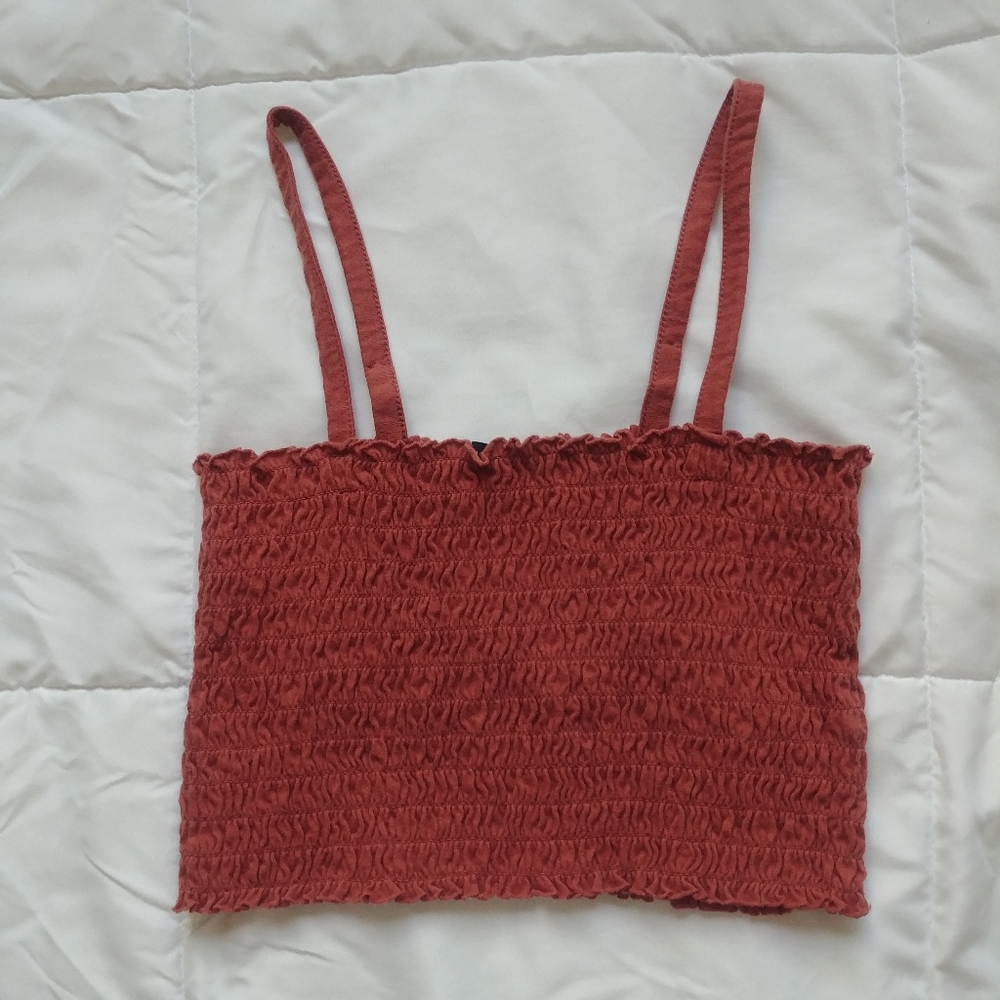 AE Pink Smocked Crop Top